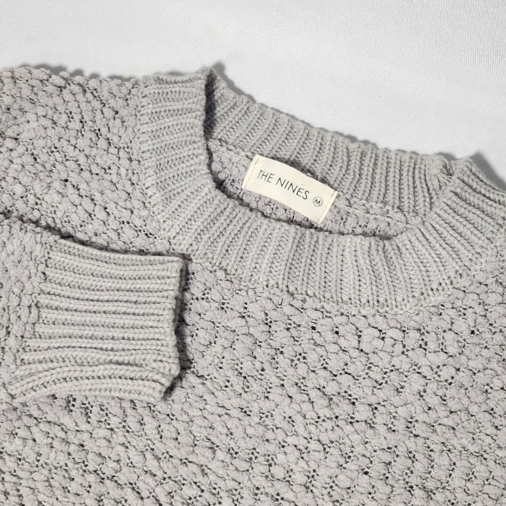 The Nines Grey Popcorn Knit Crewneck Sweater TW-1911 Womens‎ Medium